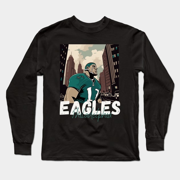 Philadelphia eagles football player graphic design cartoon style beautiful artwork Long Sleeve T-Shirt by Nasromaystro